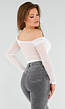 Stretch Off-Shoulder Top in Wit met Meshlook