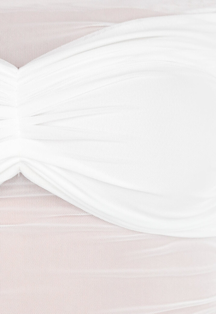 Stretch Off-Shoulder Top in Wit met Meshlook