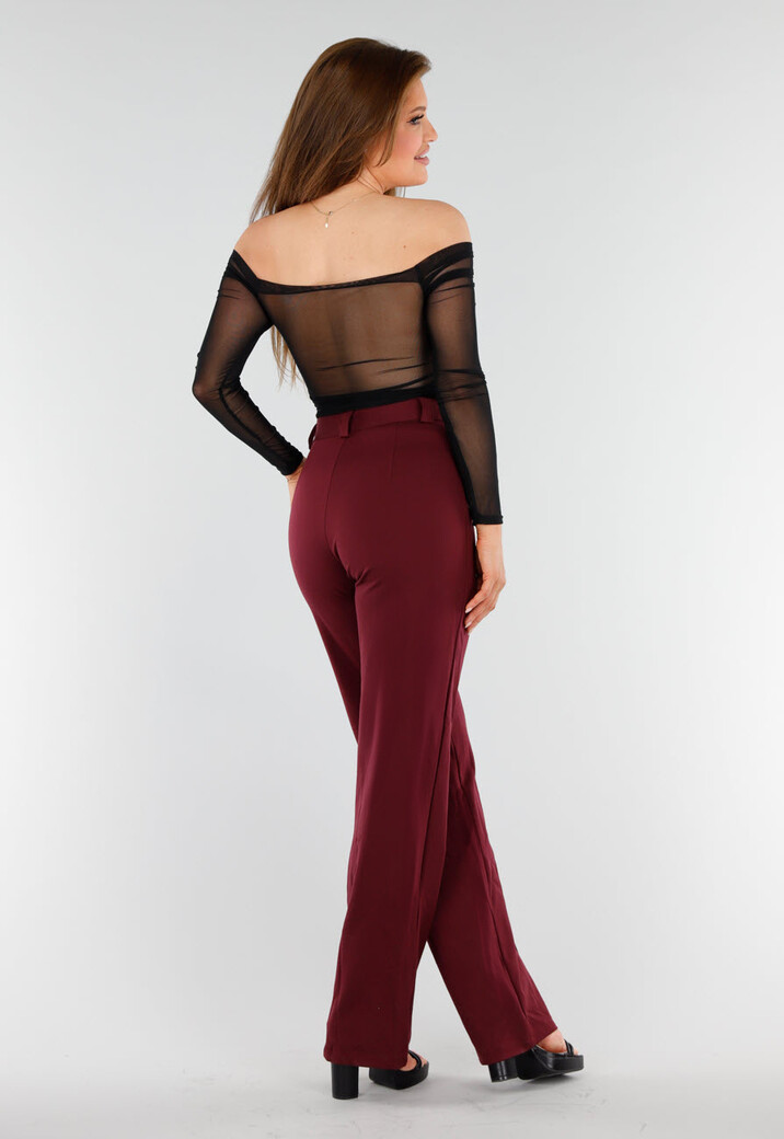 Zwarte Off-Shoulder Mesh Top met Lange Mouwen en Plooien