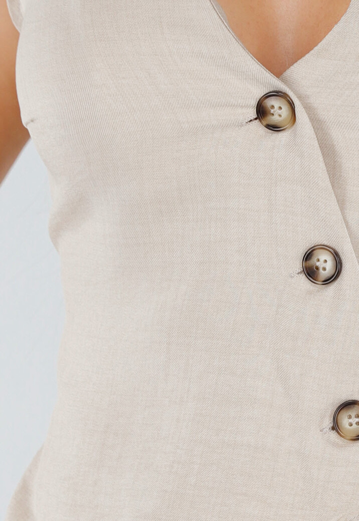 Beige Linnenlook 2-Piece met Asymmetrische Knoopsluiting