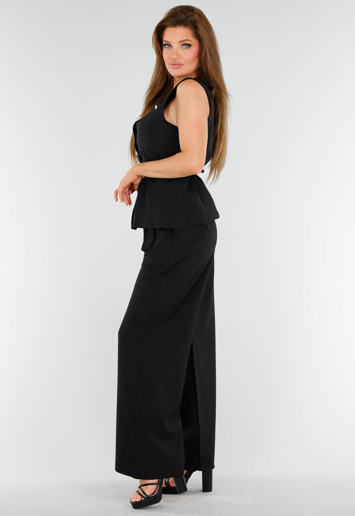 Zwarte 2-Piece Set met Mouwloze Top en Rechte Wijde Broek