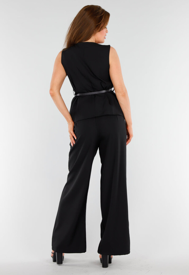 Zwarte 2-Piece Set met Mouwloze Top en Rechte Wijde Broek