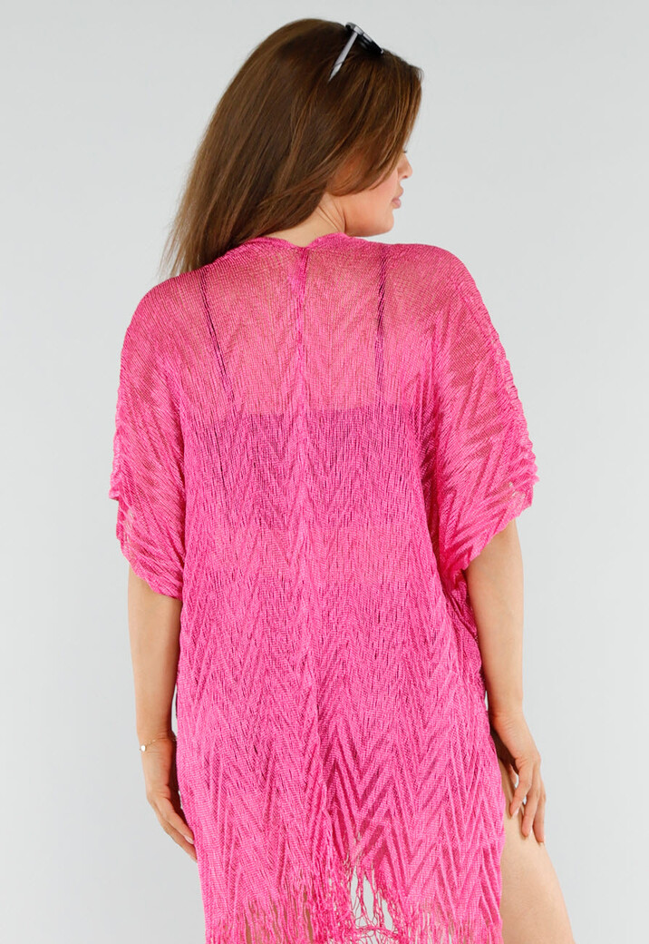 Roze Cover-Up met Fringes en Splitten aan de Zijkant