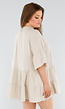 Beige Tuniekjurk met Knoopsluiting en Driekwart Volantmouwen