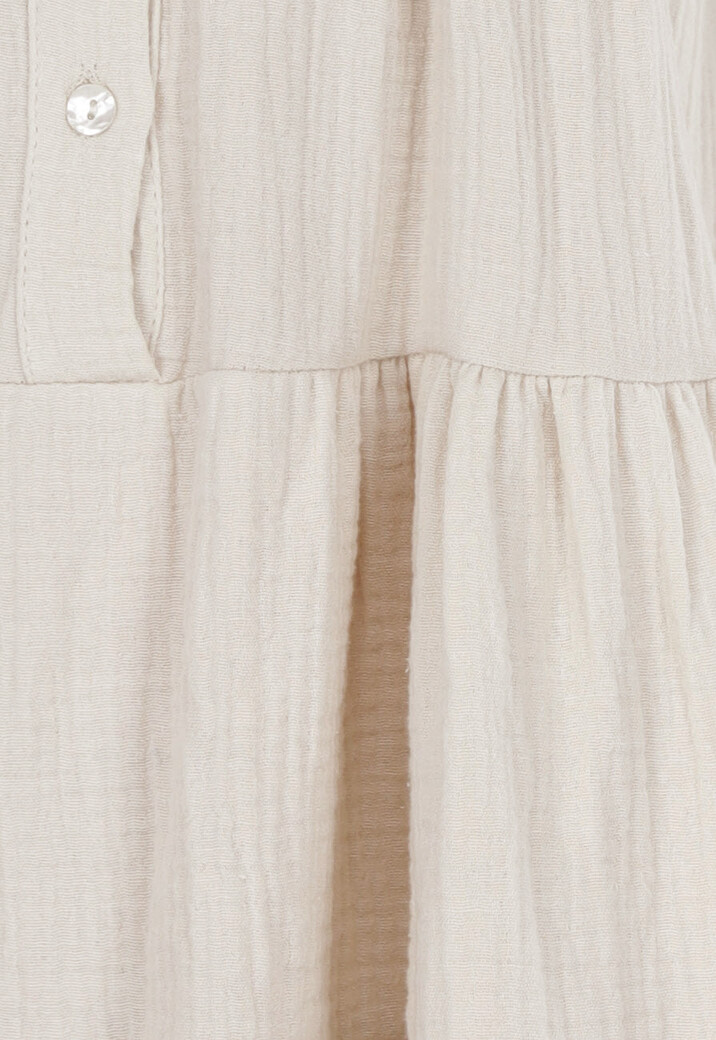 Beige Tuniekjurk met Knoopsluiting en Driekwart Volantmouwen