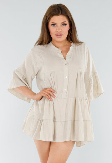 Beige Tuniekjurk met Volants
