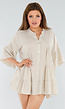 Beige Tuniekjurk met Knoopsluiting en Driekwart Volantmouwen