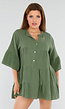 Khaki Tuniekjurk met Knoopsluiting en Driekwart Volantmouwen