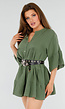 Khaki Tuniekjurk met Knoopsluiting en Driekwart Volantmouwen