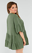 Khaki Tuniekjurk met Knoopsluiting en Driekwart Volantmouwen