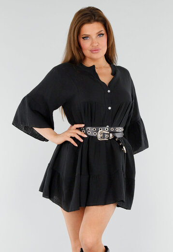 Zwarte Katoenen Jurk met Knopen