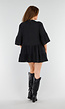 Zwarte Tuniekjurk met Knoopsluiting en Volantmouwen