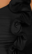 Zwarte One-Shoulder Jurk met Ruches en Split