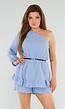 Lichtblauwe One-Shoulder Playsuit met Rucherand en Elastiek