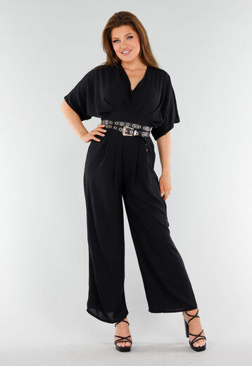 Zwarte Wijde Jumpsuit met Strik