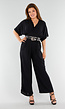 Zwarte Wijde Jumpsuit met V-Hals en Striksluiting op de Rug