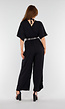Zwarte Wijde Jumpsuit met V-Hals en Striksluiting op de Rug