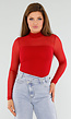 Rode Mesh Top Met Hoge Hals en Lange Mouwen