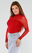 Rode Mesh Top Met Hoge Hals en Lange Mouwen