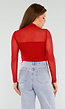 Rode Mesh Top Met Hoge Hals en Lange Mouwen