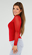 Rode Mesh Top Met Hoge Hals en Lange Mouwen