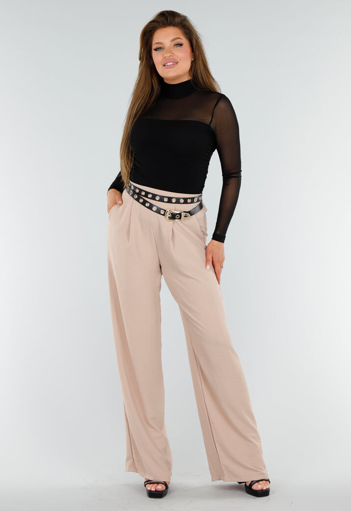 Zwarte Mesh Top Met Hoge Hals en Lange Mouwen