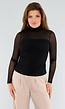 Zwarte Mesh Top Met Hoge Hals en Lange Mouwen