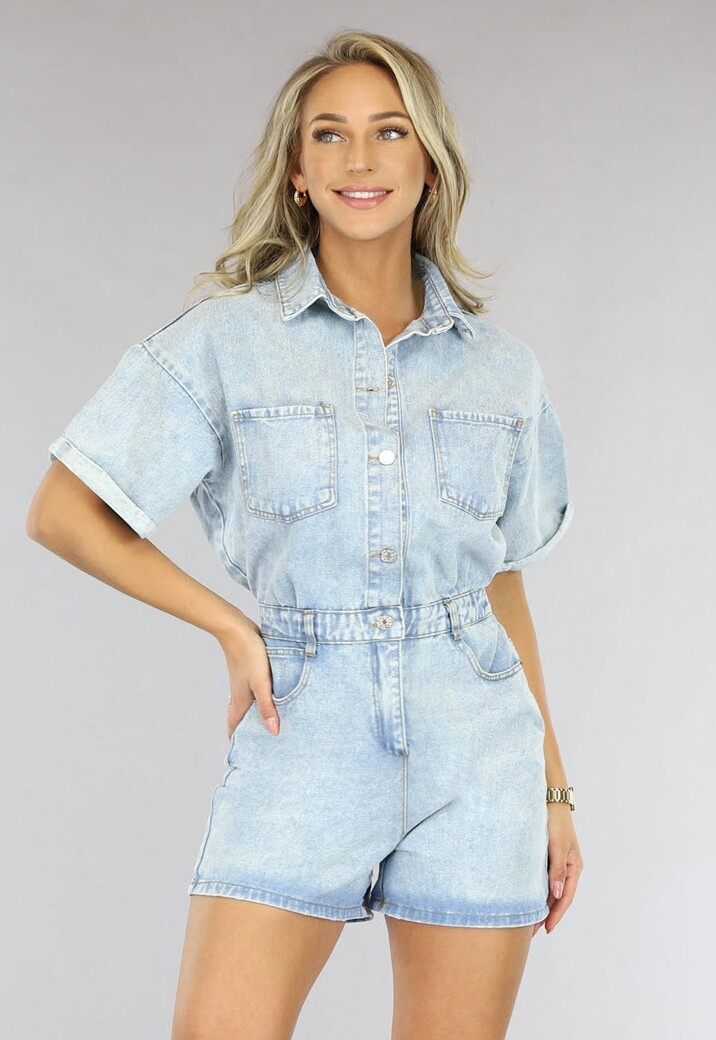 Lichtblauwe Denim Playsuit met Stretch