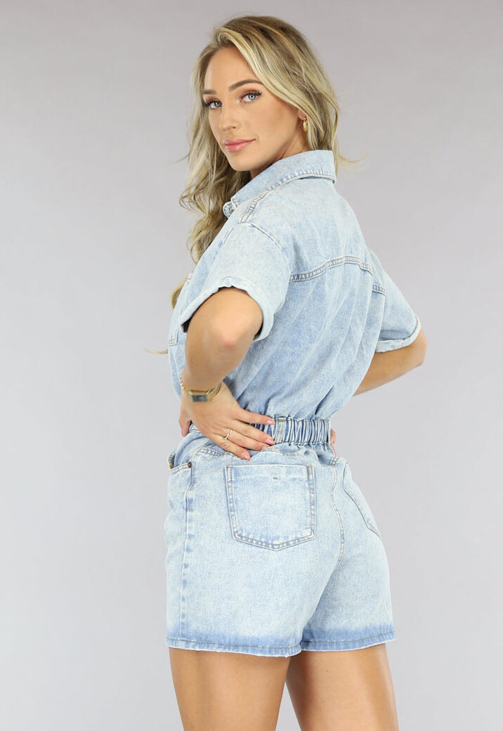 Lichtblauwe Denim Playsuit met Stretch