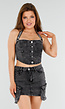 Grijze Denim 2-Piece met Haltertop en Cargo Minirok