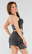 Grijze Denim 2-Piece met Haltertop en Cargo Minirok