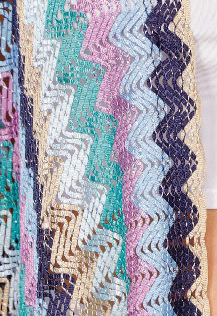 Pastel Zigzag Cover-Up met Franjes en Open Gehaakt Motief