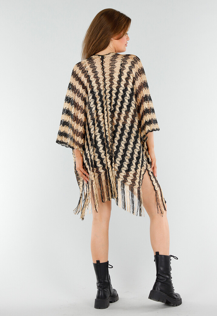Goud-Zwarte Cover-Up met Zigzagpatroon en Franjes