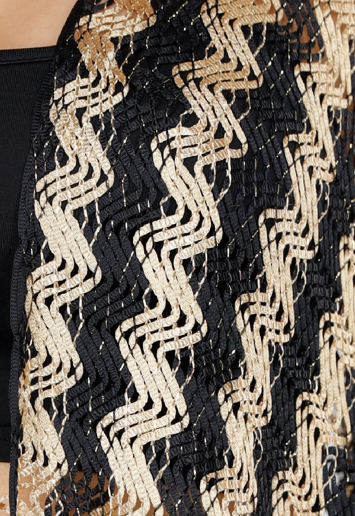 Goud-Zwarte Cover-Up met Zigzagpatroon en Franjes