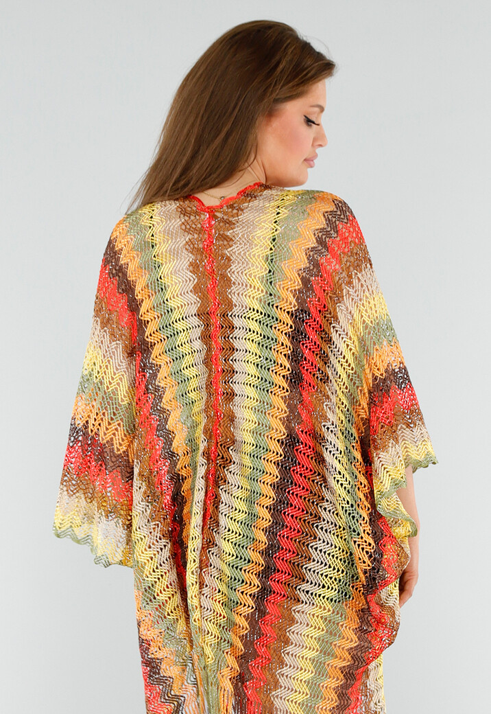 Multicolor Gehaakte Cover-Up met Zigzag en Franjes