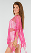 Fuchsia Netstof Cover-Up met Franjes en Open Ruitpatroon