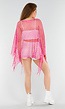 Fuchsia Netstof Cover-Up met Franjes en Open Ruitpatroon