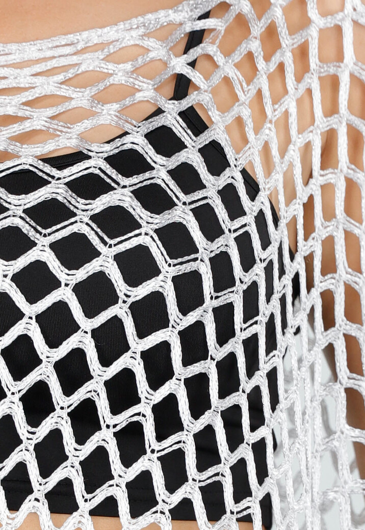 Witte Fishnet Cover-Up met Franjes en Puntige Zoom