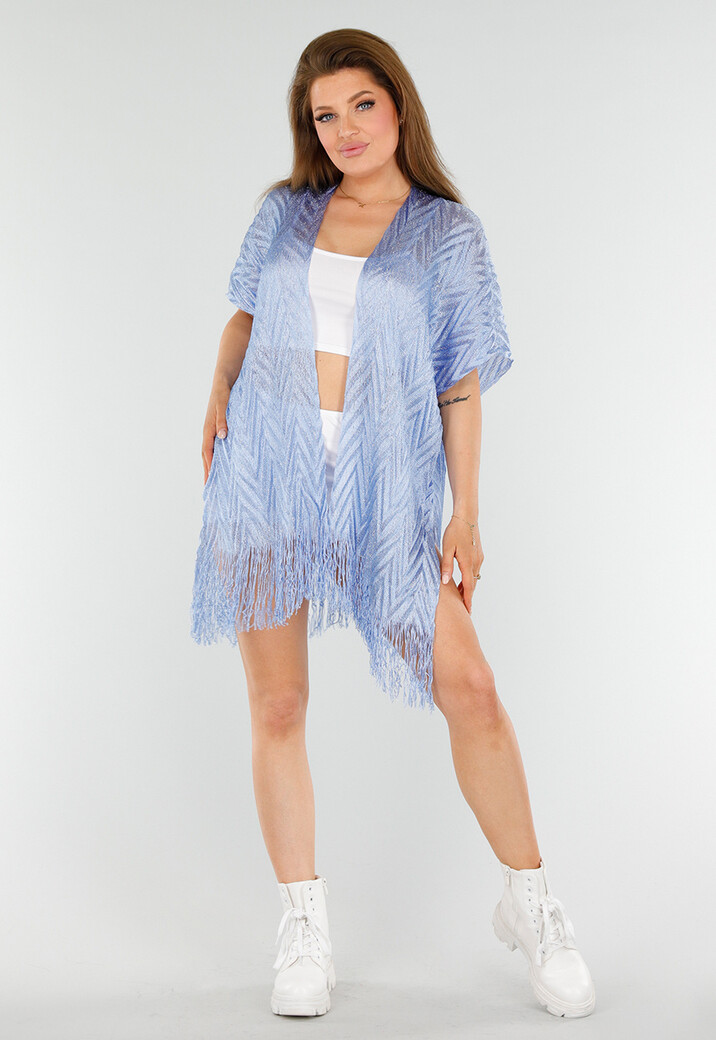 Lichtblauwe Cover-Up met Fringes en Zijsplitten
