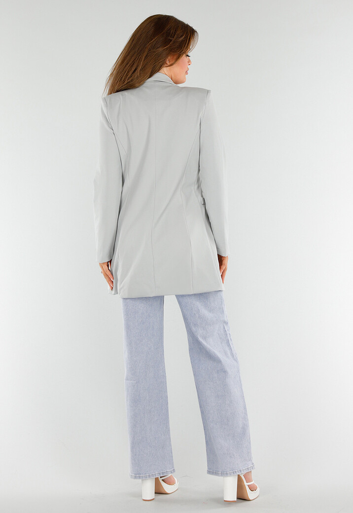 Lichtgrijze Halflange Stretch Blazer