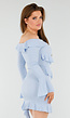Lichtblauwe Off-Shoulder Jurk met Ruches en Stretchstof