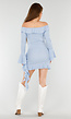 Lichtblauwe Off-Shoulder Jurk met Ruches en Stretchstof