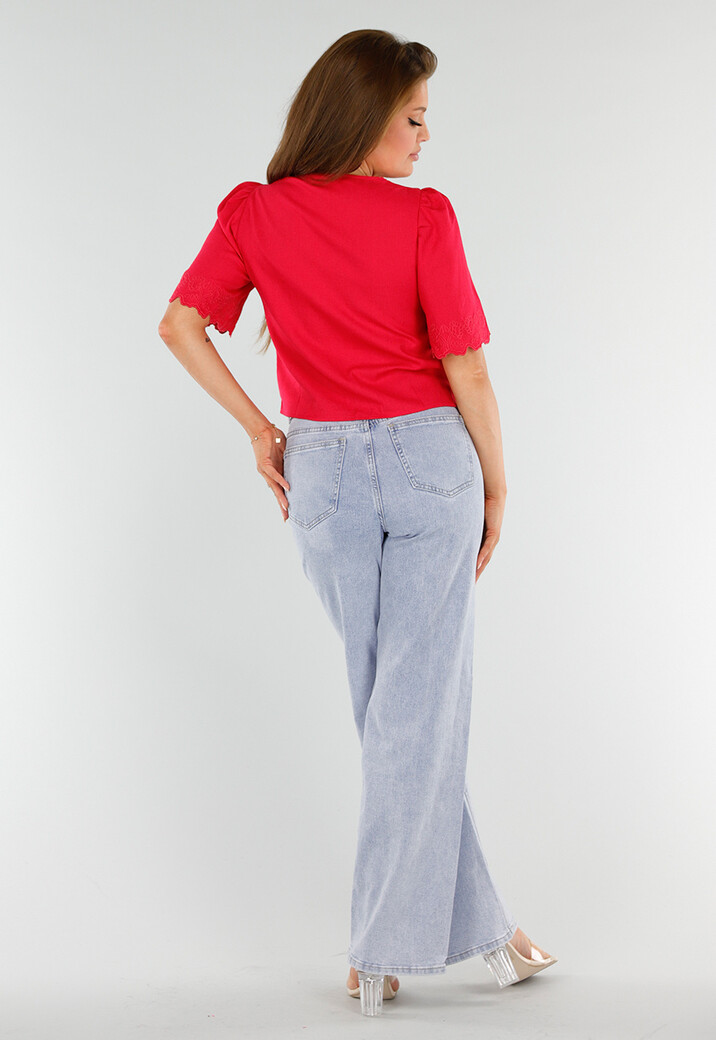 Rode Linnen Top met V-Hals en Striksluiting