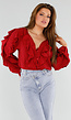 Rode Blouse met Volants en Losvallende Ballonmouwen
