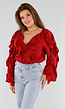 Rode Blouse met Volants en Losvallende Ballonmouwen