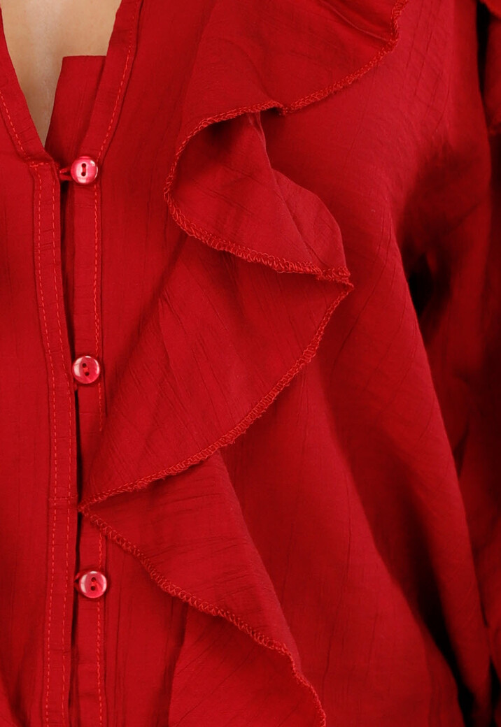 Rode Blouse met Volants en Losvallende Ballonmouwen