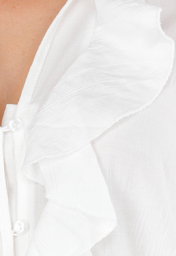 Witte Blouse met Volants en Losvallende Ballonmouwen