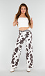 Wit-Bruine Koeienprint Jeans met Rechte Pijpen en High Waist