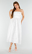 Witte Strapless Midi Jurk met Jacquardlook en Vetersluiting