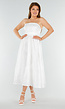 Witte Strapless Midi Jurk met Jacquardlook en Vetersluiting